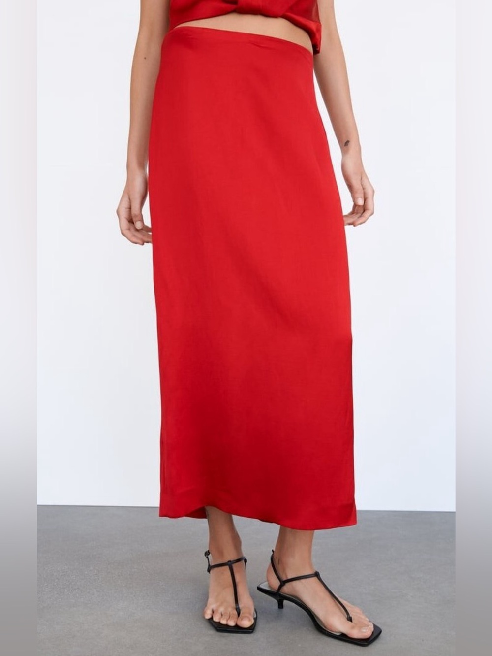 NWT Zara Satin Linen Midi Skirt